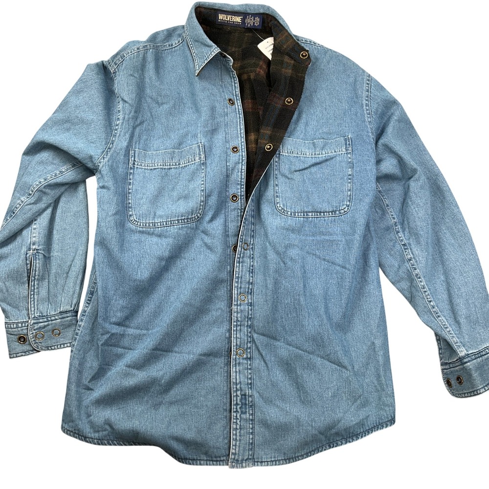 WOLVERINE Shirt Jacket Mens Medium Light Indigo Denim Fleece Lined Chore Outdoor